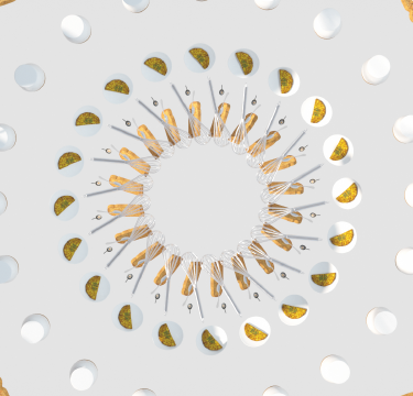 icons of egg on a toast and kitchen utensils making a circle